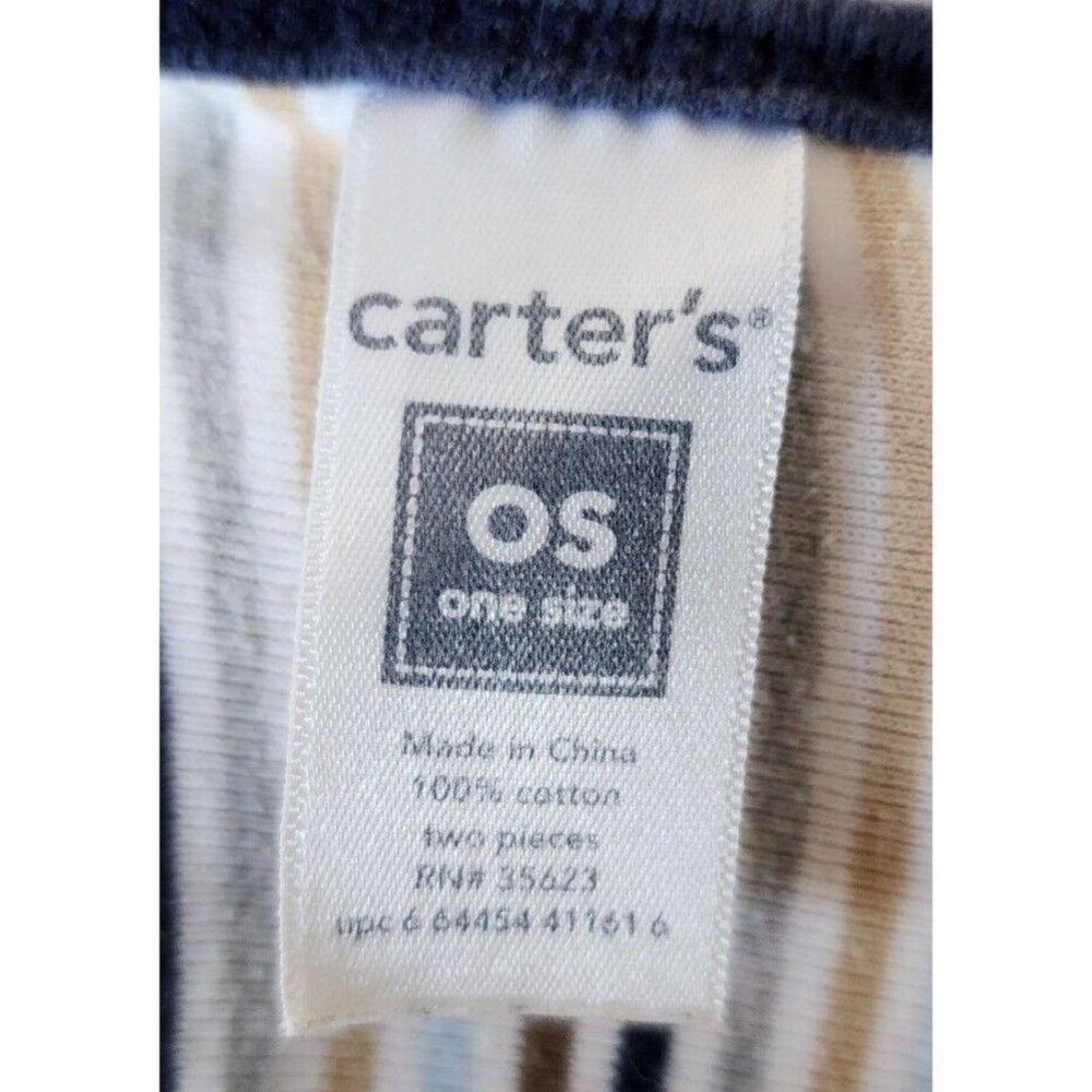 Carter's Baby Blanket Receiving Swaddle Jersey‎ Cotton Blue/Brown/White Striped - Picture 7 of 8